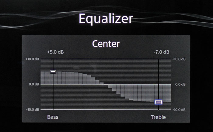 Die Klangregelung umfasst Bass- und Höhenregler, die sich separat je Boxengruppe einstellen lassen.