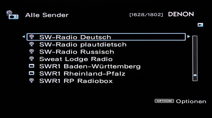 Nur sieben Einträge pro Seite sind wenig, dafür bietet die Fernbedienung praktische Blätter-Tasten.